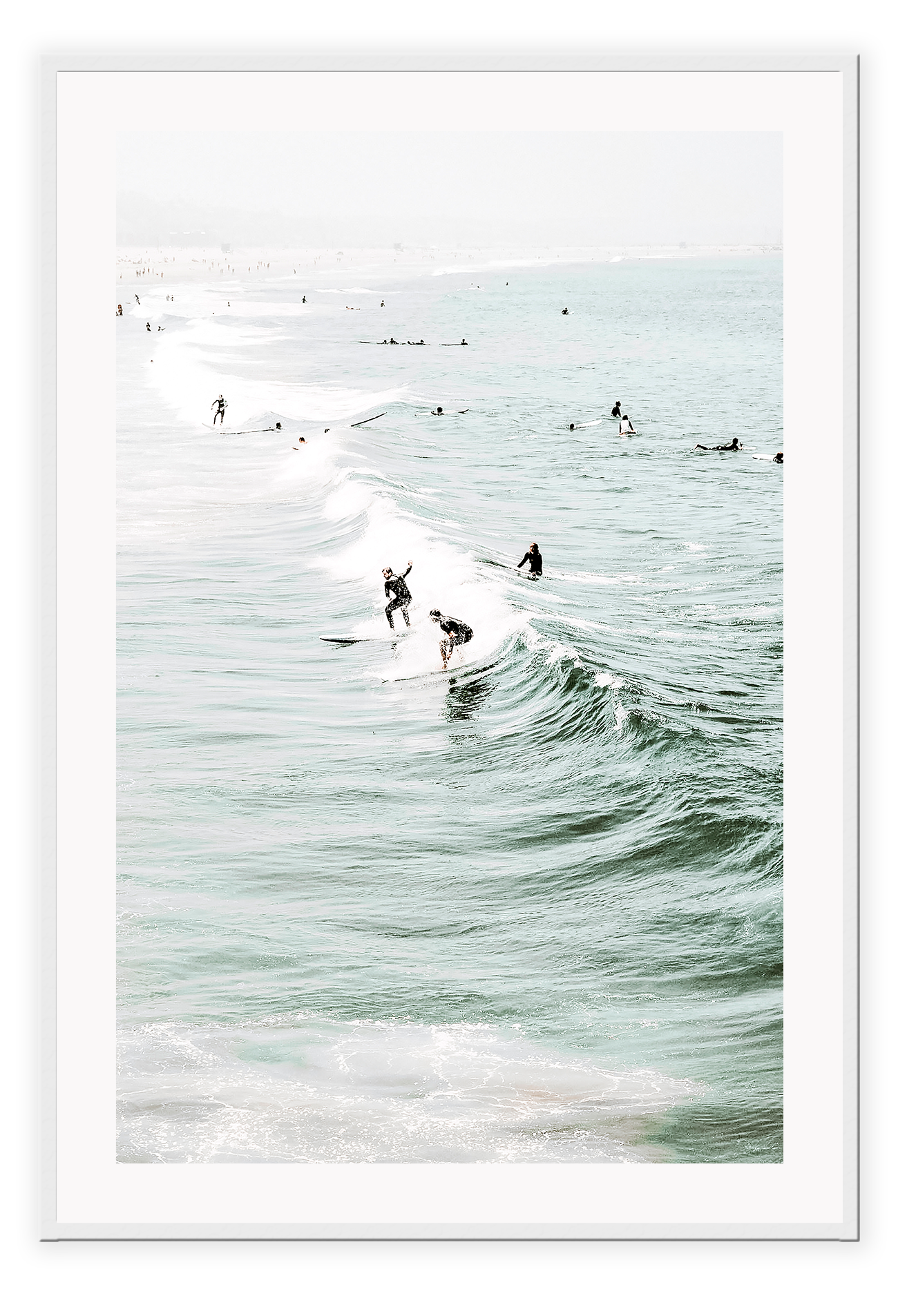 Ocean sea waves surfing and white wash summer portrait busy beach